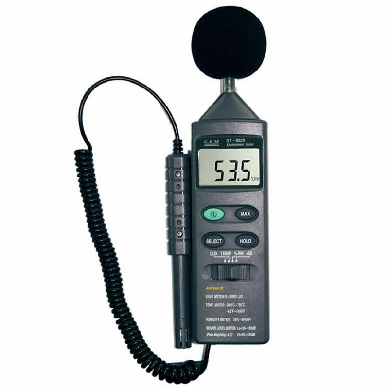 CEM DT-8820 Multifunctional Environment Tester Sound Light Humidityand Temperature Tester Decibel Illuminance Detection CEM DT-8820 Multifunctional Environment Tester Sound Light Humidityand Temperature Tester Decibel Illuminance Detection